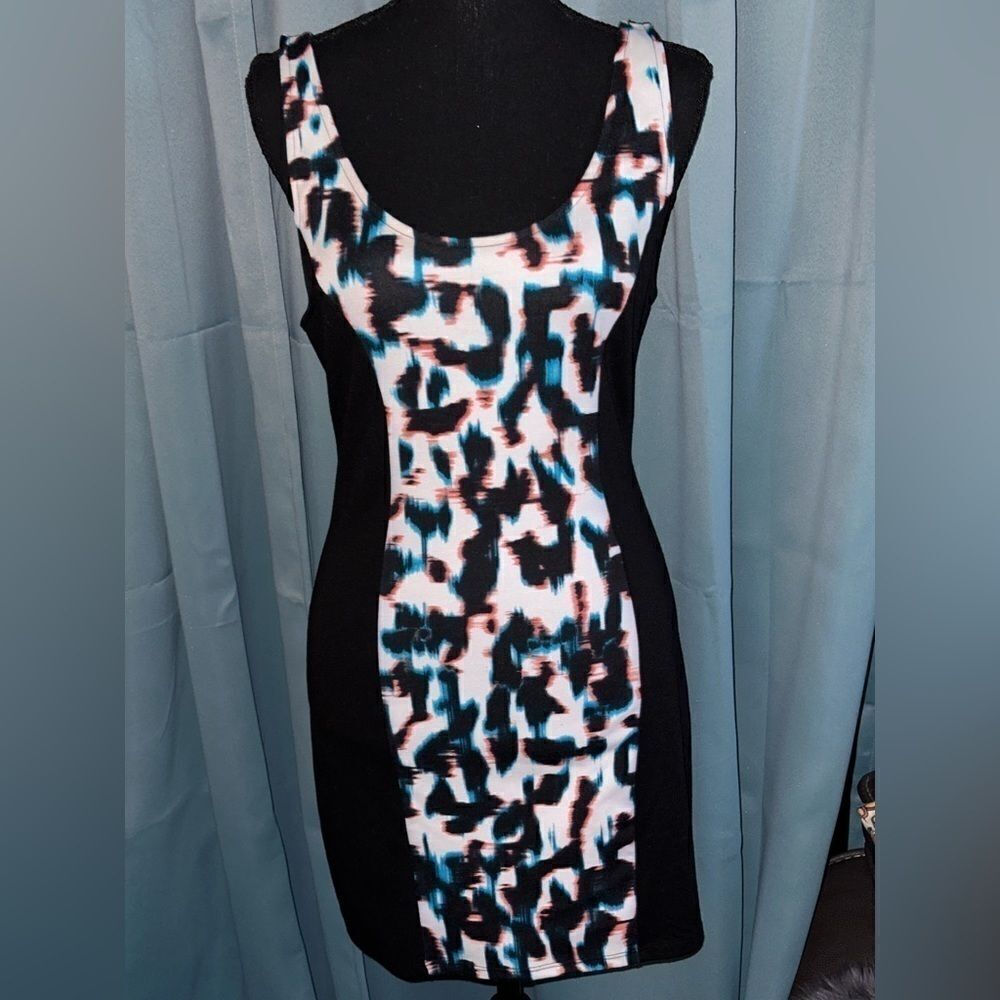 Euc Material Girl mini bodycon colorblock stretch with cross straps sz M